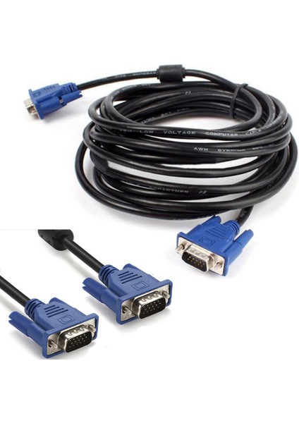 10M Orjinal VGA Görüntü Kablosu Projeksiyon Ekran Monitör LCD Tv - 10 Metre
