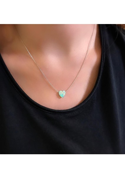 STELA OPAL YEŞİL KALP GÜMÜŞ KOLYE