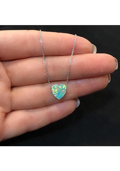 STELA OPAL YEŞİL KALP GÜMÜŞ KOLYE