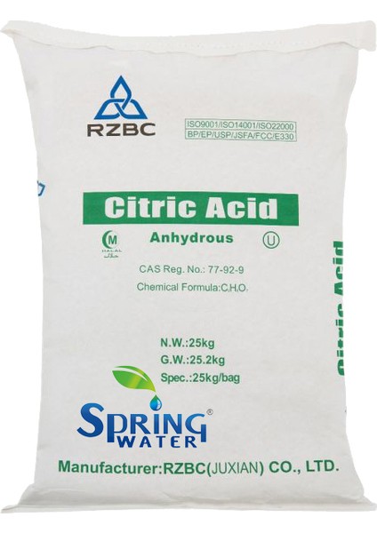 Sitrik Asit (Toz) Asidik Ro Yıkama Kimyasalı 25KG