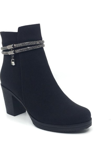 2000 Kadın Kışlık Termo Kaymaz Taban Günlük Siyah Süet Topuklu Bot 36-40