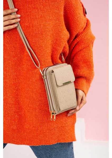 Just Polo Vizon Baskılı 3 Gözlü Telefon Bölmeli Çapraz Cüzdan Çanta 13X20CM PB16