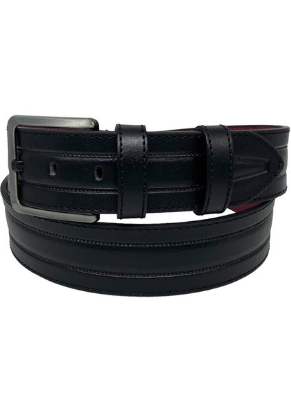 4.5 Cm. Spor Suni Deri Dikişli Model Erkek Kemer Siyah