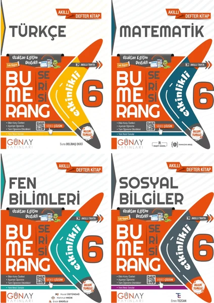 Günay Yayınları 6.Sınıf Bumerang Serisi Etkinlikli Türkçe+Matematik+Fen Bilimleri+Sosyal Akıllı Defter Seti