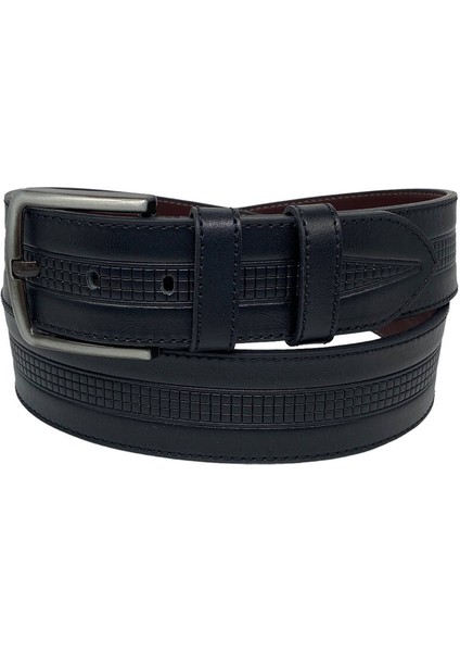 4.5 Cm. Spor Suni Deri Desenli ve Dikişli Model Erkek Kemer Siyah