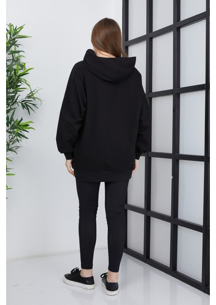 Kadın Line Art Baskılı Oversize Sweatshirt Oversize