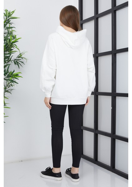 Kadın Line Art Baskılı Oversize Sweatshirt Oversize