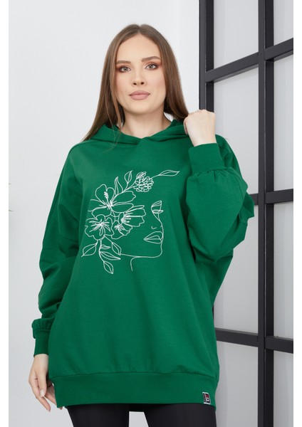 Banada Moda Kadın Line Art Baskılı Oversize Sweatshirt Oversize