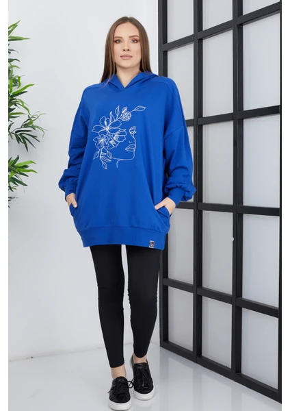 Banada Moda Kadın Line Art Baskılı Oversize Sweatshirt Oversize