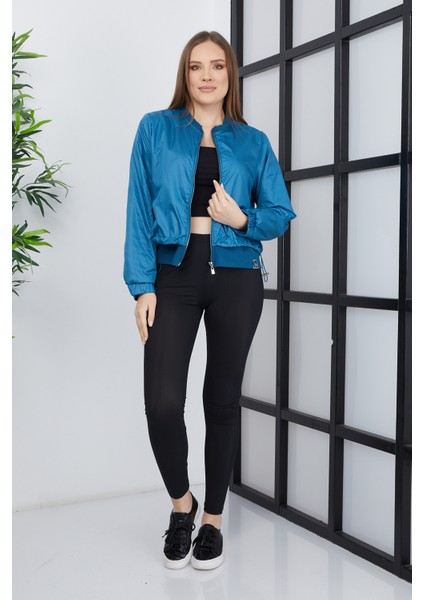 Kadın Çift Kumaşlı Fermuarlı Spor Ceket