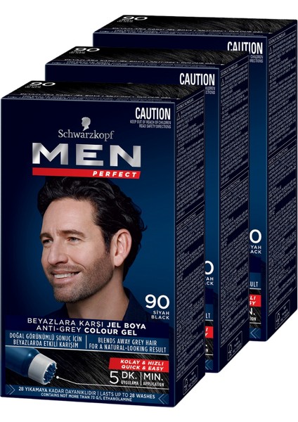 Men Perfect Erkek Saç Boyası 90 - Siyah 3 Adet