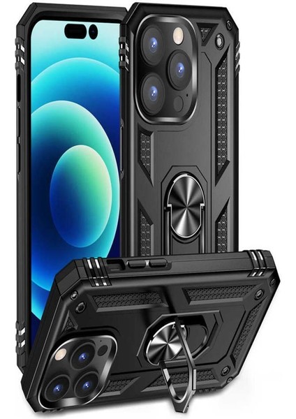Apple iPhone 14 Pro Kılıf Yüzüklü Standlı Manyetikli Armor Zırh