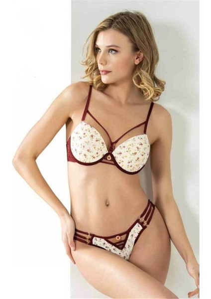 5042 Pearly Push Up Sütyen Takım Bordo