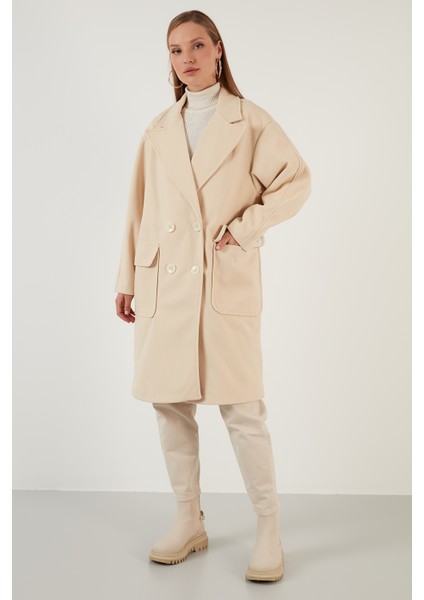 Oversize Çift Düğmeli Kruvaze Yaka Uzun Kaban Bayan Kaban 6230043