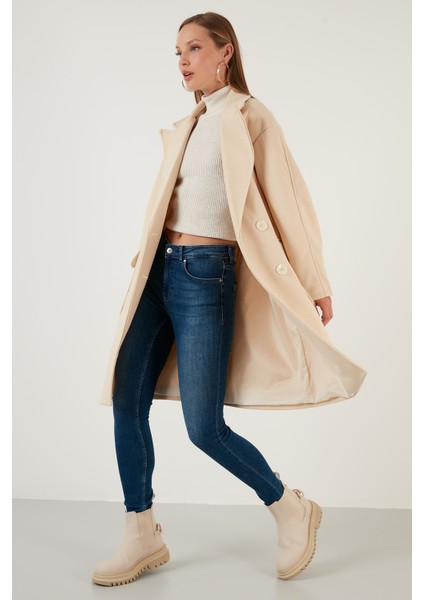 Oversize Çift Düğmeli Kruvaze Yaka Uzun Kaban Bayan Kaban 6230043