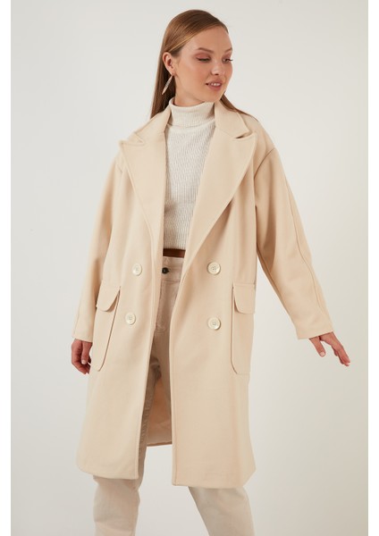 Oversize Çift Düğmeli Kruvaze Yaka Uzun Kaban Bayan Kaban 6230043