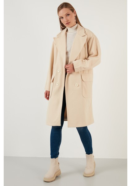 Oversize Çift Düğmeli Kruvaze Yaka Uzun Kaban Bayan Kaban 6230043