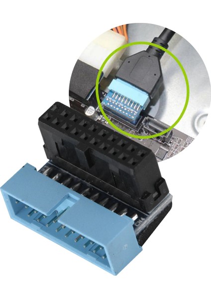 4976 USB 3.0 19 20PIN Dişi Erkek 90 Derece Yön Değiştirme Uzatma Adaptörü