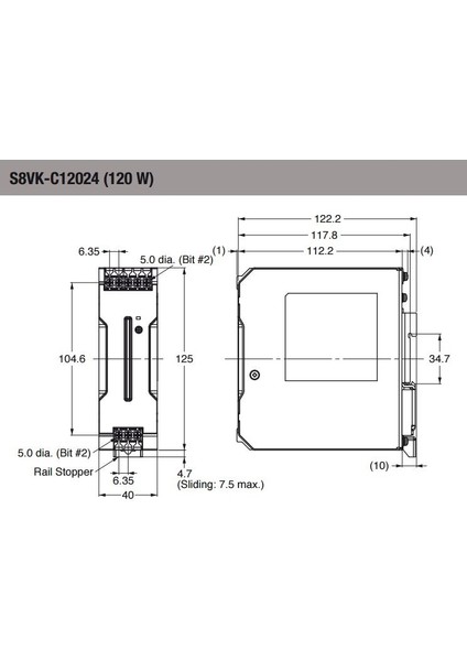 S8VK-C12024 24 V DC 5A Ray Tipi Güç Kaynağı