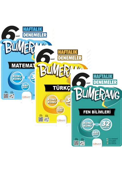 Günay Yayınları 6.sınıf Bumerang Serisi Türkçe+Matematik+Fen Bilimleri Haftalık Deneme Seti