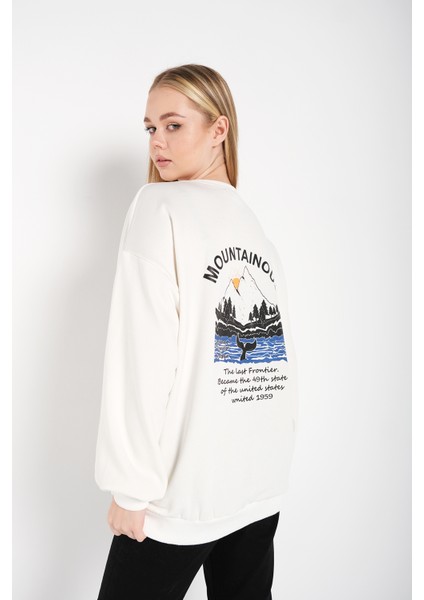 Kadın Mountainous Baskılı Oversize Sweatshirt