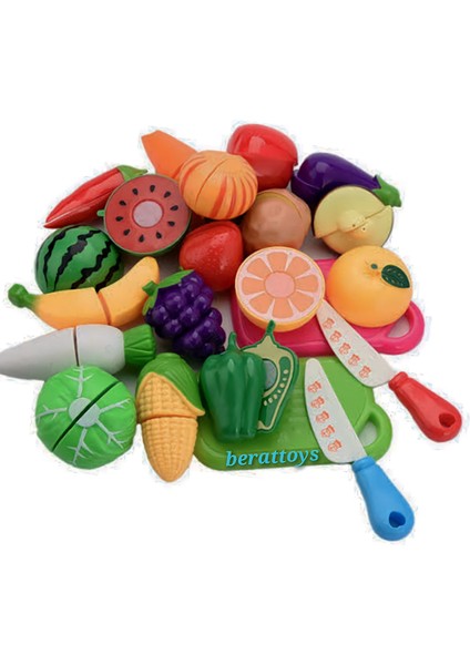 Berattoys 28 Parça Meyve Sebzeler Kesilebilir Meyve Cırtlı Oyuncak 2'li Paket