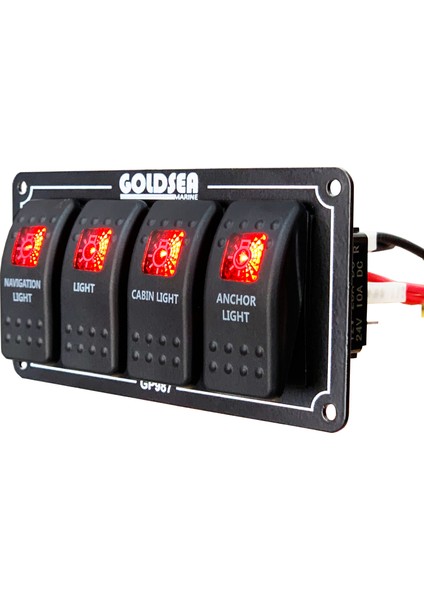 4 Anahtar Swicth Panel Slim Model Kırmızı Işık Sembollü 12-24V