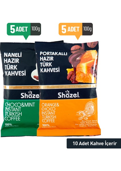 Portakallı ve Naneli Hazır Türk Kahvesi Karma Paket 5x 100 gr + 5x 100 gr