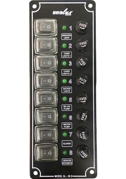 8 Anahtarlı Izoleli Dikey Swıtch Panel / Tekne ve Karavan Sigorta Paneli / Elektrik Kumanda Paneli