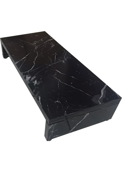 19 cm Yükseklikte Doğal Mermer Desenli Siyah Mdf Monitör Stand Ekran Stand Bendir Mdf 55 cm x 25 cm