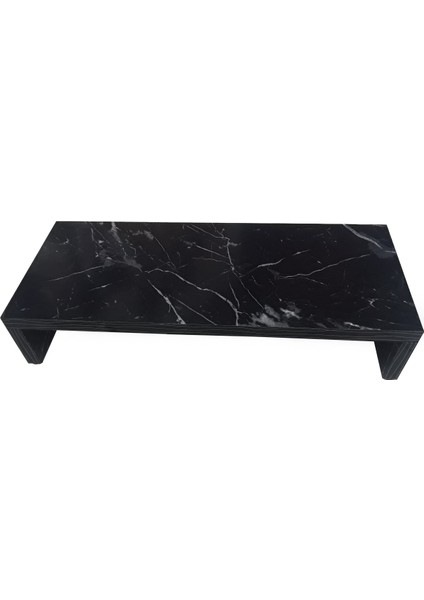 21 cm Yükseklikte Doğal Mermer Desenli Siyah Mdf Monitör Stand Ekran Stand Bendir Mdf 55 cm x 25 cm