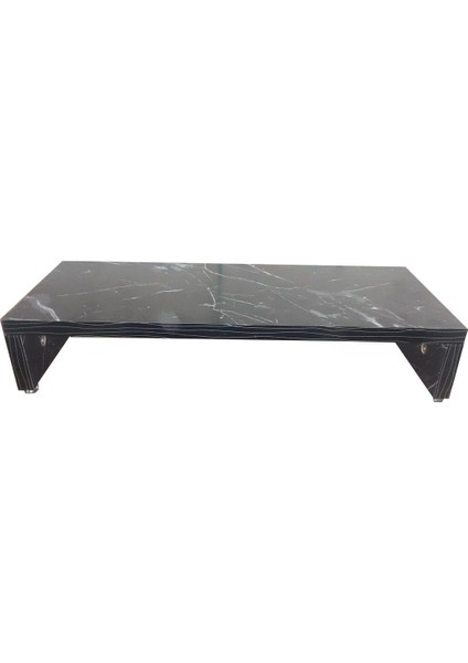21 cm Yükseklikte Doğal Mermer Desenli Siyah Mdf Monitör Stand Ekran Stand Bendir Mdf 55 cm x 25 cm