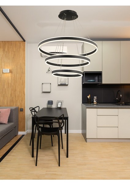 A Modern Elegance Ultra Lüks 3 Renk Led'li 3'lü Siyah Avize