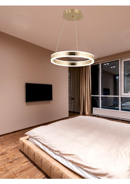 A Modern Elegance Ultra Lüks 3 Renk Led'li Tekli Gold Sarı Avize