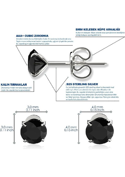s 925 Ayar Gümüş Mavi Zirkon Tek Taş çift değil Unisex Küpe