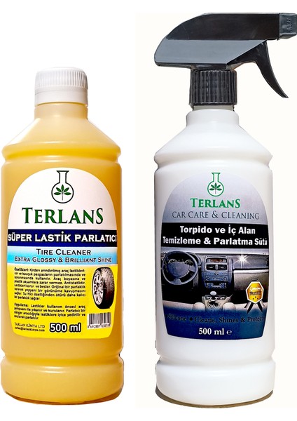 Terlans Lastik Parlatıcı Jel ve Parfümlü Torpido Parlatıcı 2 x 500 ml + Mikrofiber Bez ve Uygulama Süngeri