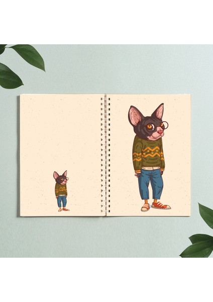 Kedi Karikatür Hayvan Tasarım Spiralli A5 96 Yaprak Çizgisiz Defter PYTKDT0314