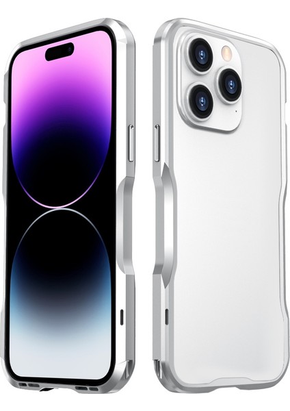 iPhone 14 Pro Max Için Metal Çerçeveli Telefon Kılıfı - Gümüş (Yurt Dışından)