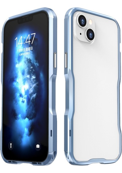 iPhone 14 Plus Için Metal Çerçeveli Telefon Kılıfı - Mavi (Yurt Dışından)
