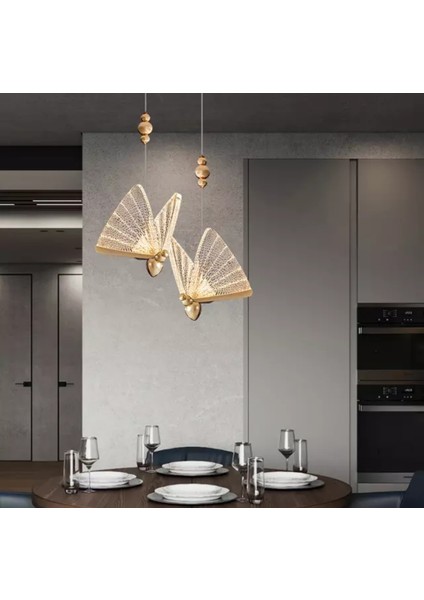 Zage Aydınlatma Elegance Butterfly Modern Kelebek Tasarım 3 Renk Led'li 2'li Gold Sarı Avize