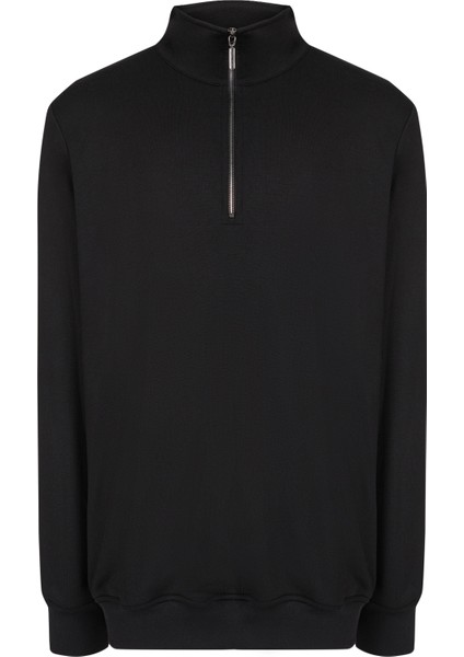 Siyah Modal Yarım Fermuarlı Sweatshirt