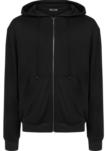 Siyah Modal Fermuarlı Sweatshirt