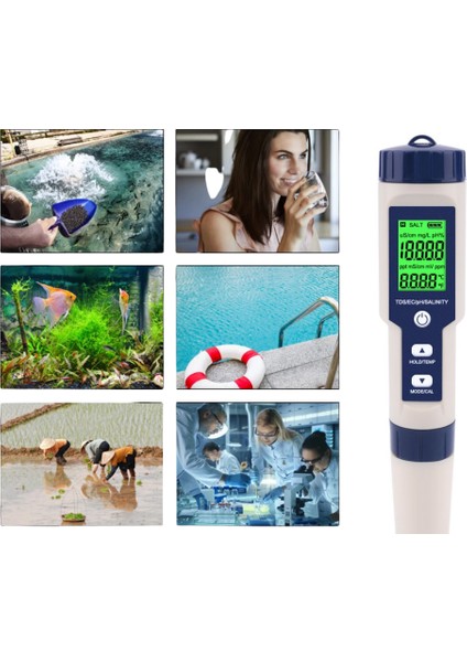 5in1 Dijital Ph/tds/ec/tuzluluk/sıcaklık Metre Işıklı Test Cihazı Iletkenlik Kalem Model-5in1 Tds Metre fırsatları