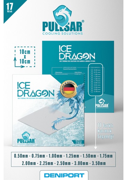 Ice Dragon® Thermal/Termal Pad - 100x100 mm | 1,50 mm Kalınlık | 17.0 W/m-K İletkenlik ile Maksimum Soğutma Gücü!