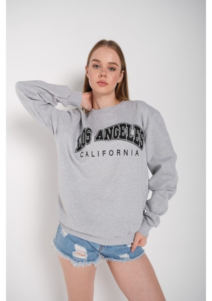 Kadın Los Angeles Baskılı Oversize Sweatshirt