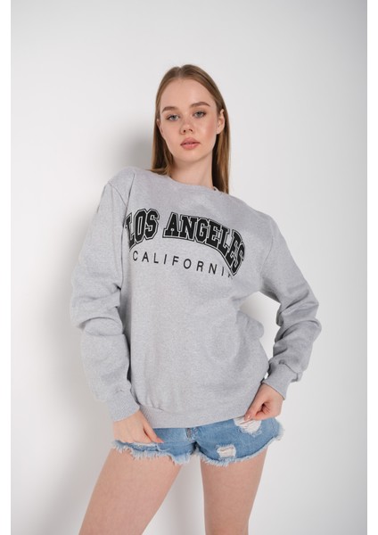 Kadın Los Angeles Baskılı Oversize Sweatshirt