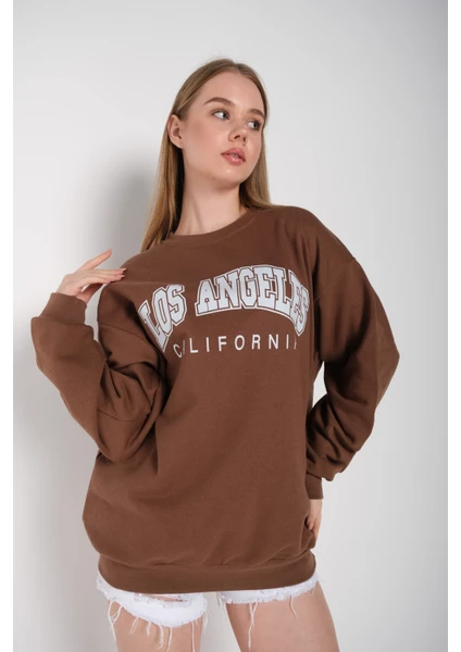 Kadın Los Angeles Baskılı Oversize Sweatshirt