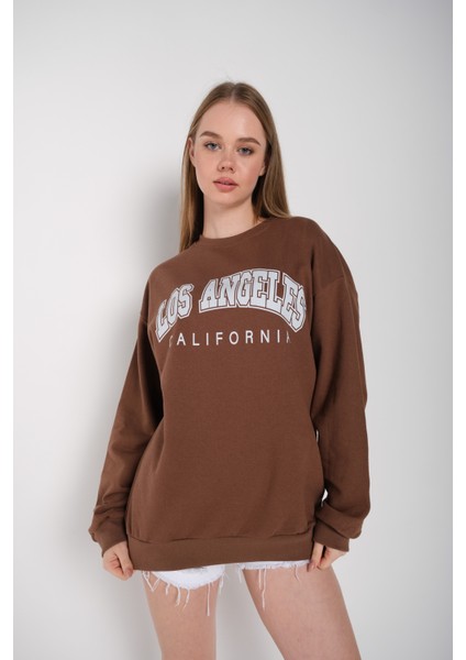 Kadın Los Angeles Baskılı Oversize Sweatshirt