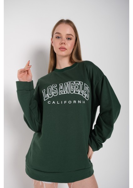 Kadın Los Angeles Baskılı Oversize Sweatshirt