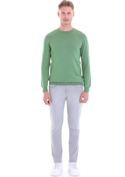 Yeşil Regular Fit Düz Yün Bisiklet Yaka Triko Kazak fırsatları